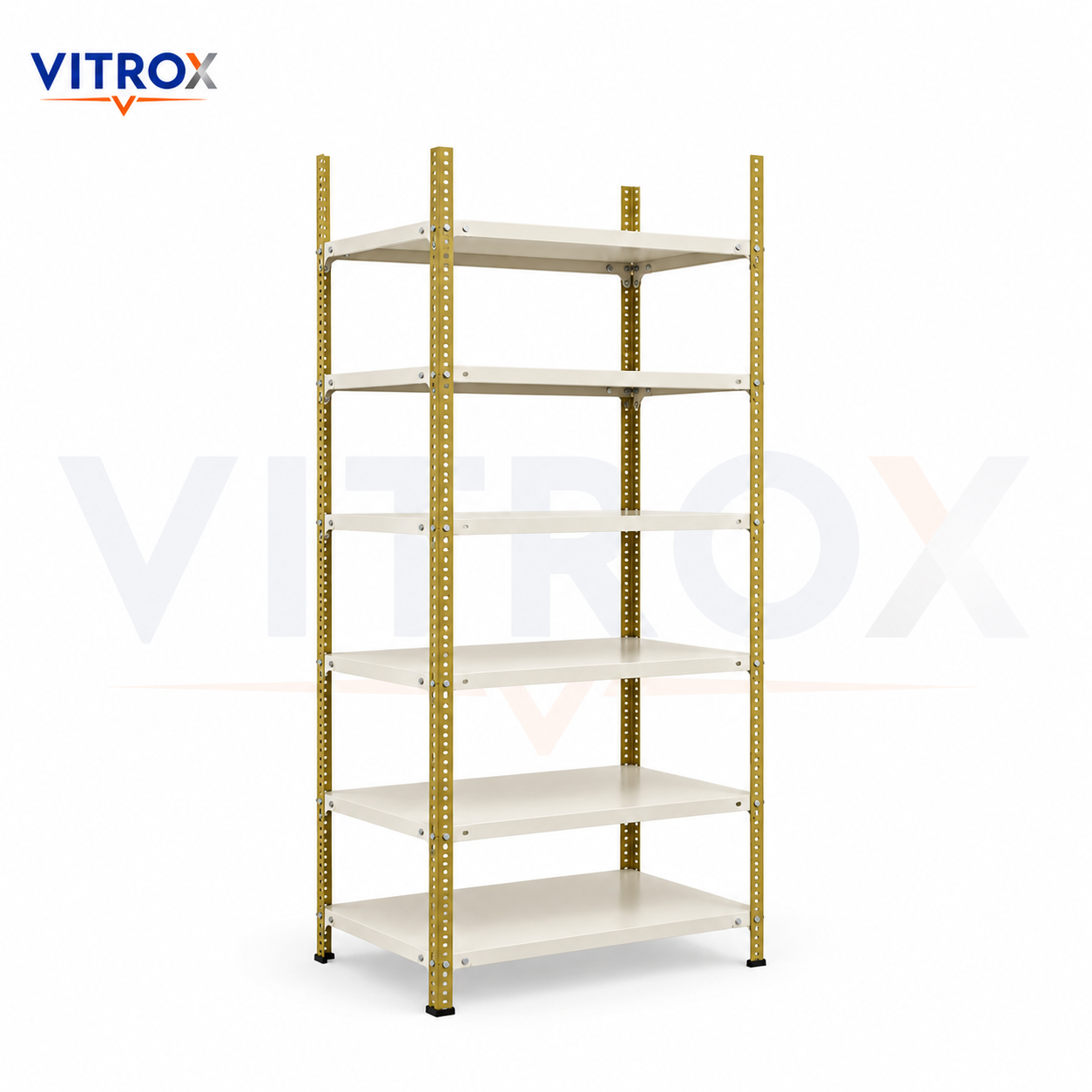 VITROX Slotted Angle Storage Rack 85 x 36 x 12 Inch 6 Tier – Green & Ivory Powder-Coated Iron Metal Rack