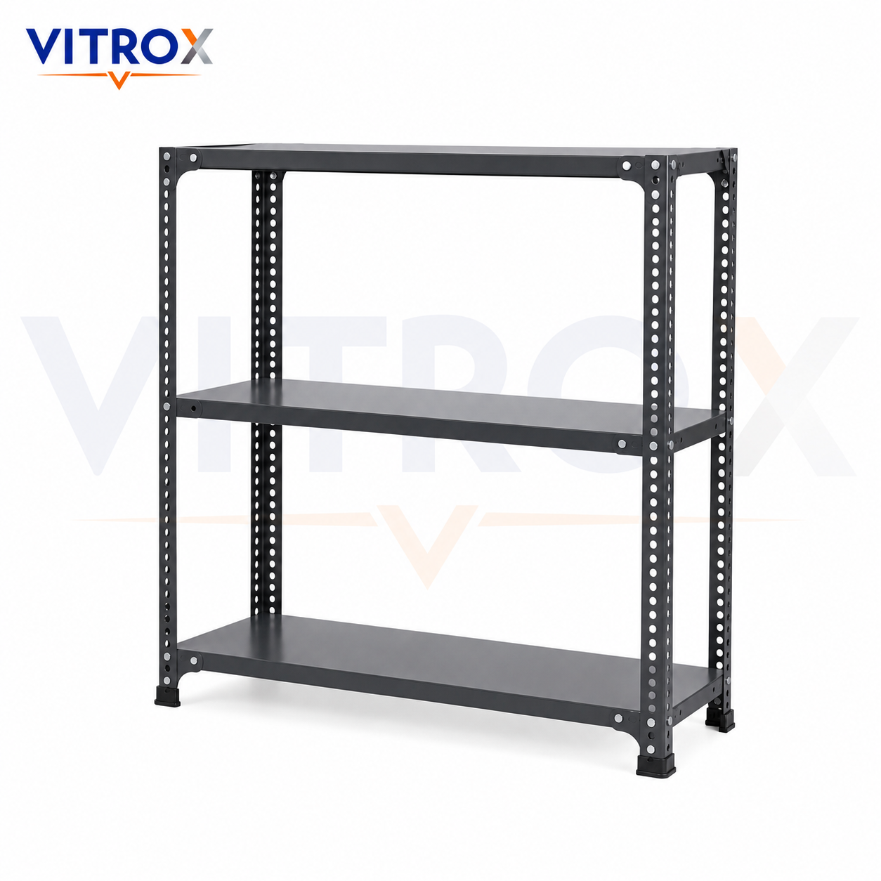 VITROX Slotted Angle Storage Rack 36 x 36 x 12 Inch 3 Tier – Gray Enamel Painted Iron Metal Rack for Home, Shop, Office & Utility Storage