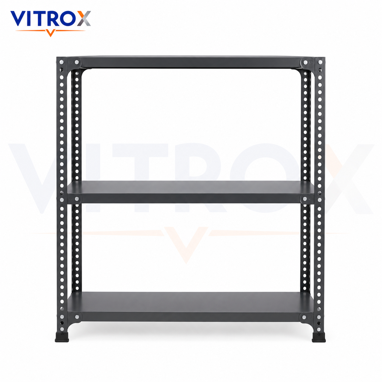 VITROX Slotted Angle Storage Rack 36 x 36 x 12 Inch 3 Tier – Gray Enamel Painted Iron Metal Rack for Home, Shop, Office & Utility Storage
