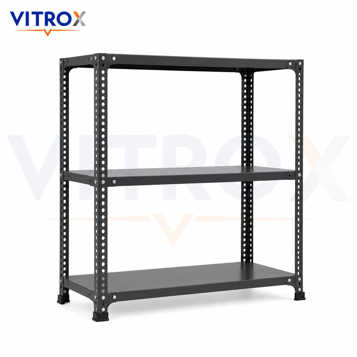 VITROX Slotted Angle Storage Rack 36 x 36 x 12 Inch 3 Tier – Gray Enamel Painted Iron Metal Rack for Home, Shop, Office & Utility Storage