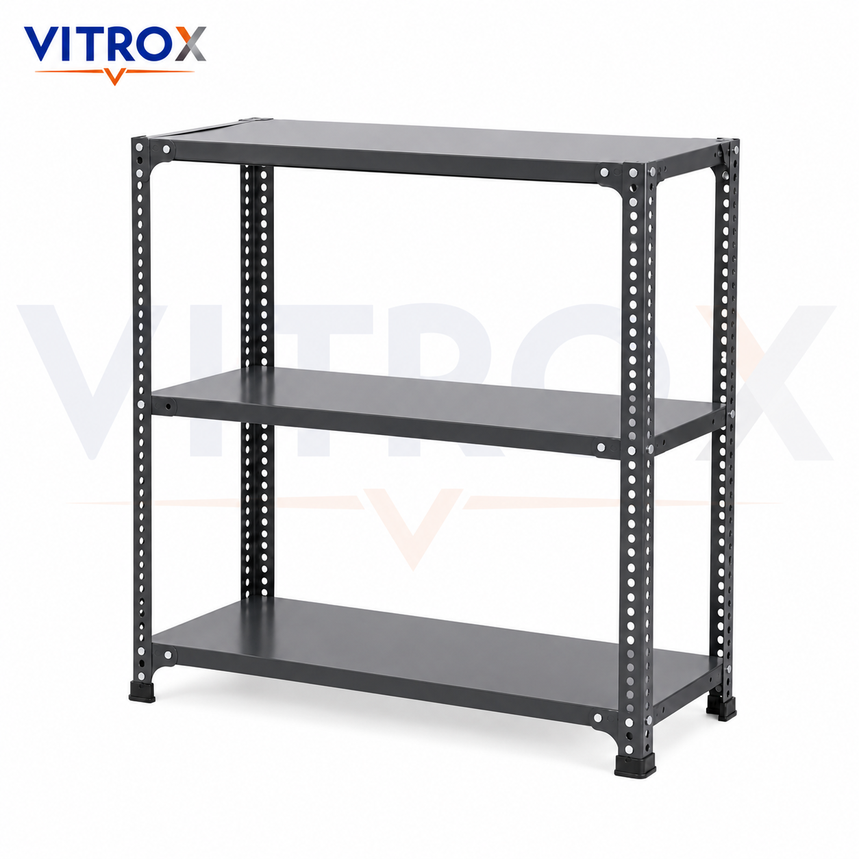 VITROX Slotted Angle Storage Rack 36 x 36 x 12 Inch 3 Tier – Gray Enamel Painted Iron Metal Rack for Home, Shop, Office & Utility Storage