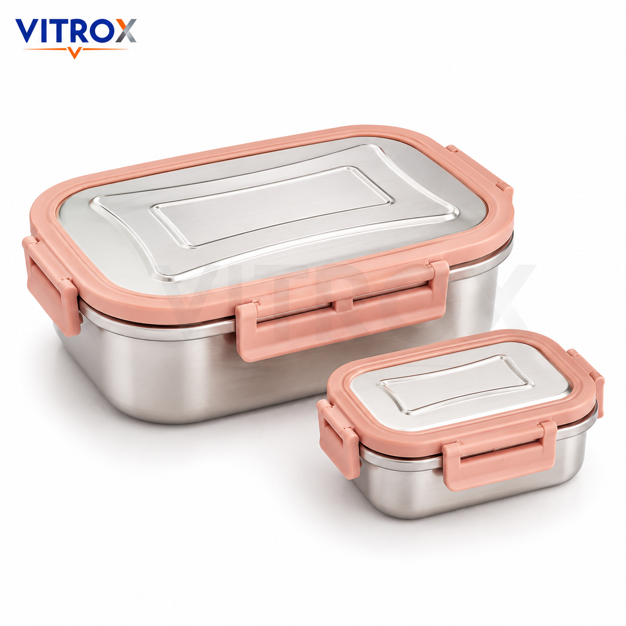 VITROX Leak-Proof Stainless Steel Lunch Box 1000ml with Lock Lid & Small Inner Box – Pink Lunch Container for Office, School & Travel