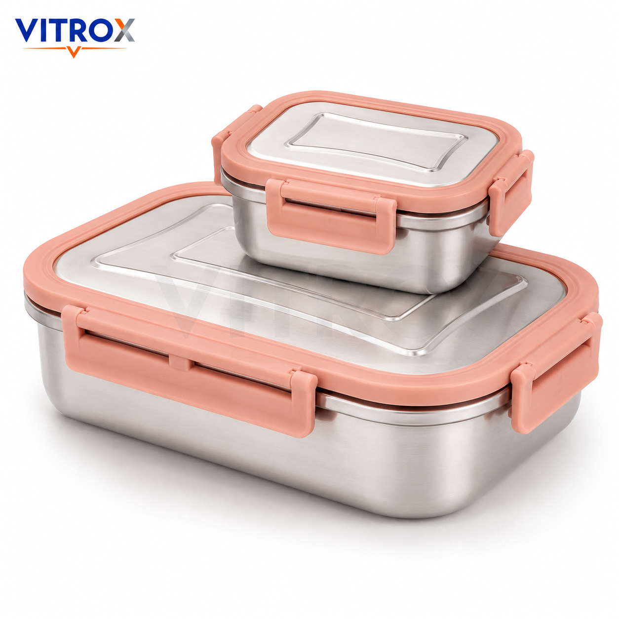 VITROX Leak-Proof Stainless Steel Lunch Box 1000ml with Lock Lid & Small Inner Box – Pink Lunch Container for Office, School & Travel