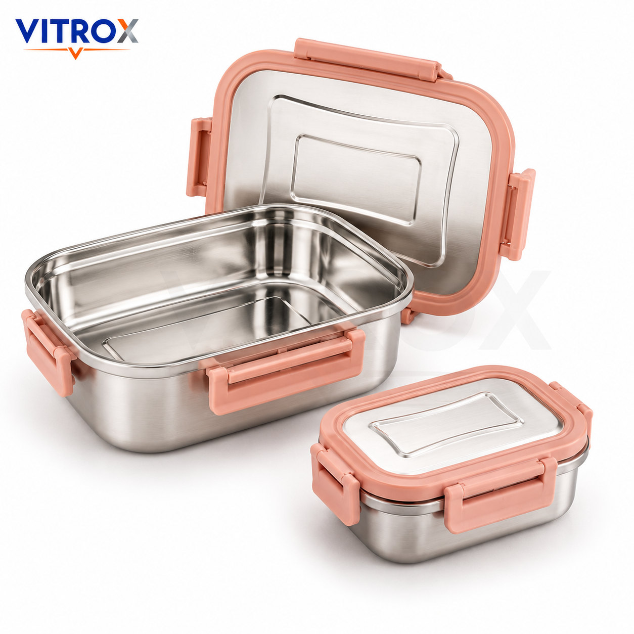 VITROX Leak-Proof Stainless Steel Lunch Box 1000ml with Lock Lid & Small Inner Box – Pink Lunch Container for Office, School & Travel