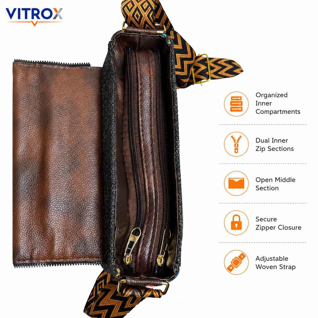 Vitrox Floral Ladies Shoulder Bag | Black Multicolour Printed Sling Bag for Women