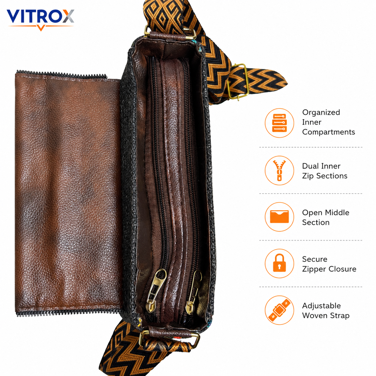 Vitrox Floral Ladies Shoulder Bag | Black Multicolour Printed Sling Bag for Women